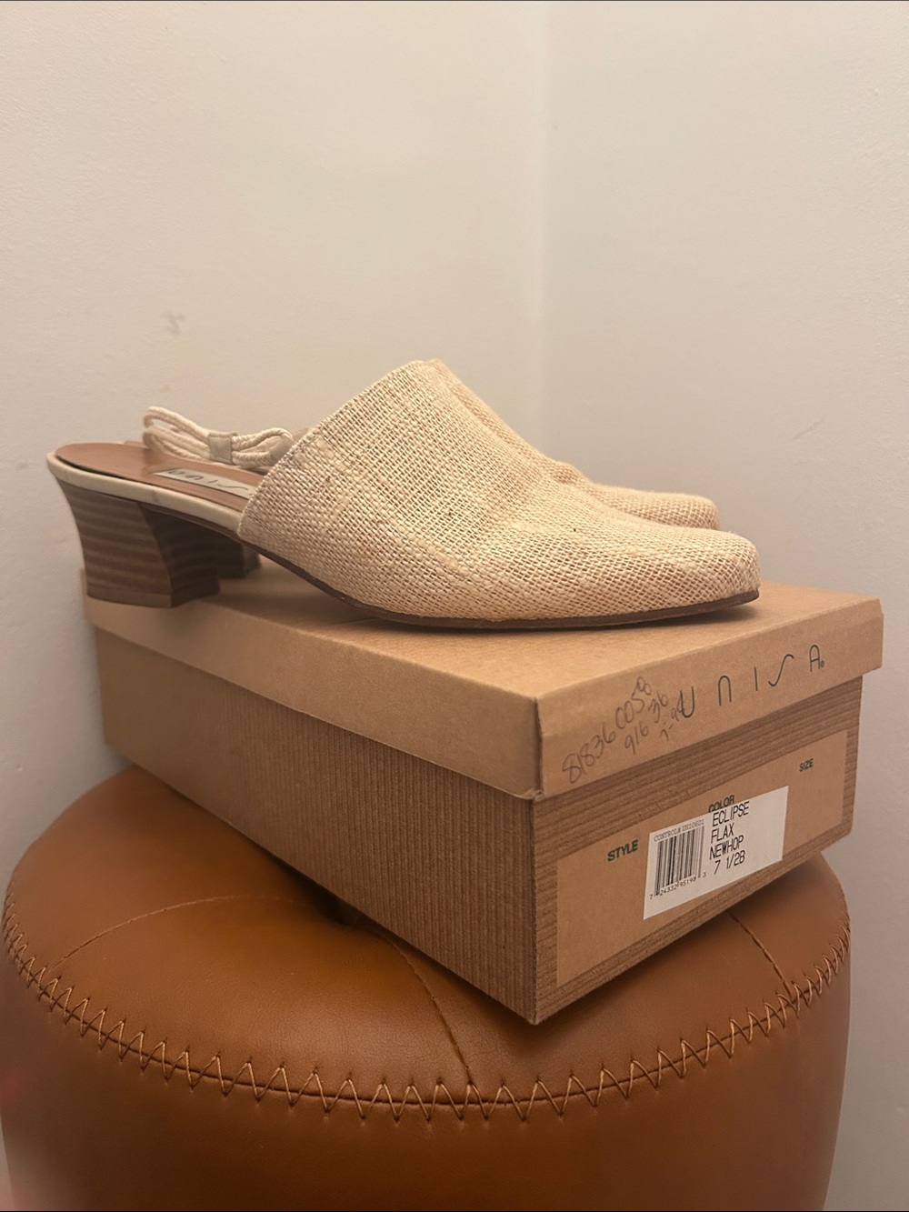 Unisa Flax Woven Slingback Mules in Natural